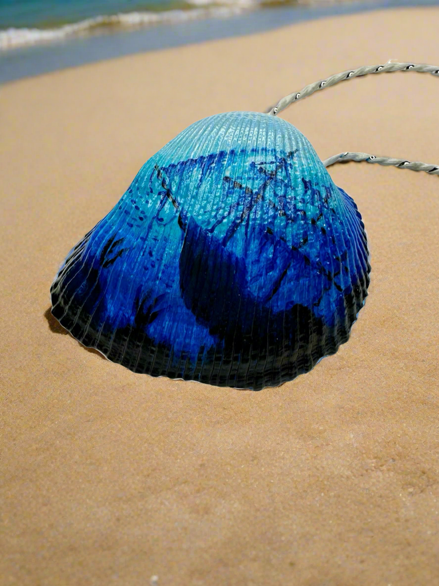 Set of 3 Double Sided Hand Painted Ocean Themed Seashell Ornaments