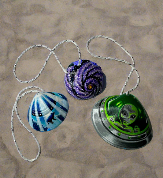 Cosmic Coast: Hand-Painted Alien Abduction Seashells - Set of 3