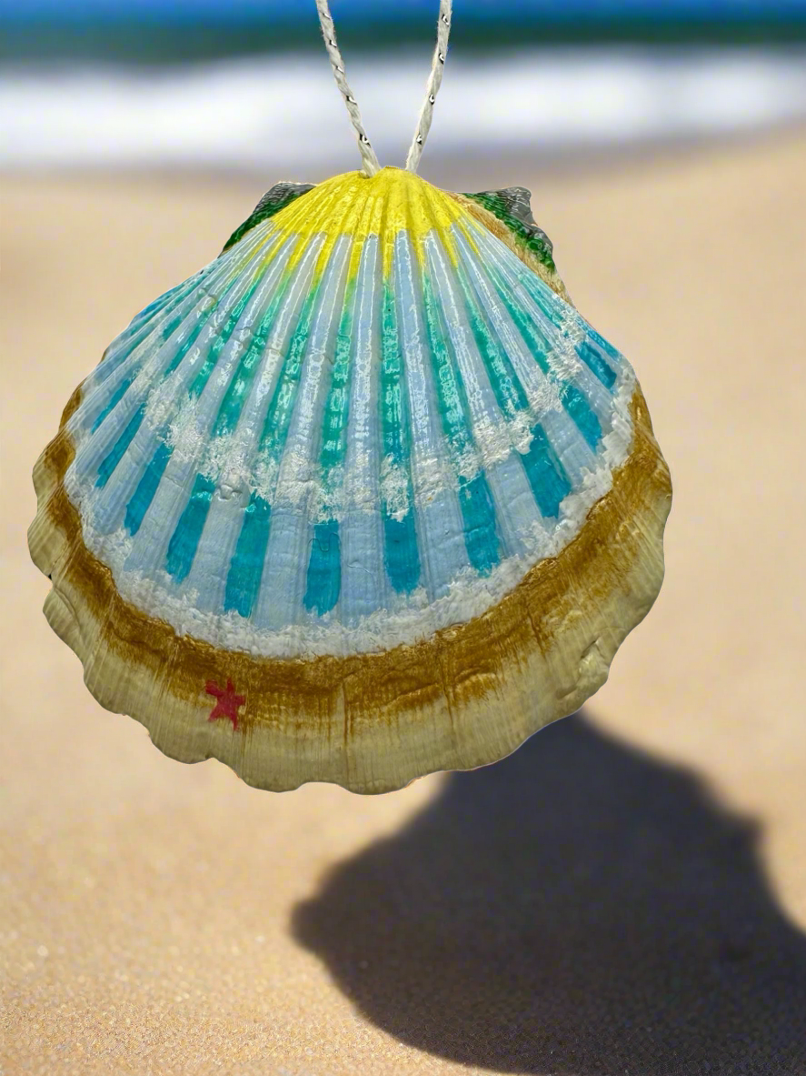 Set of 3 Double Sided Hand Painted Ocean Themed Seashell Ornaments