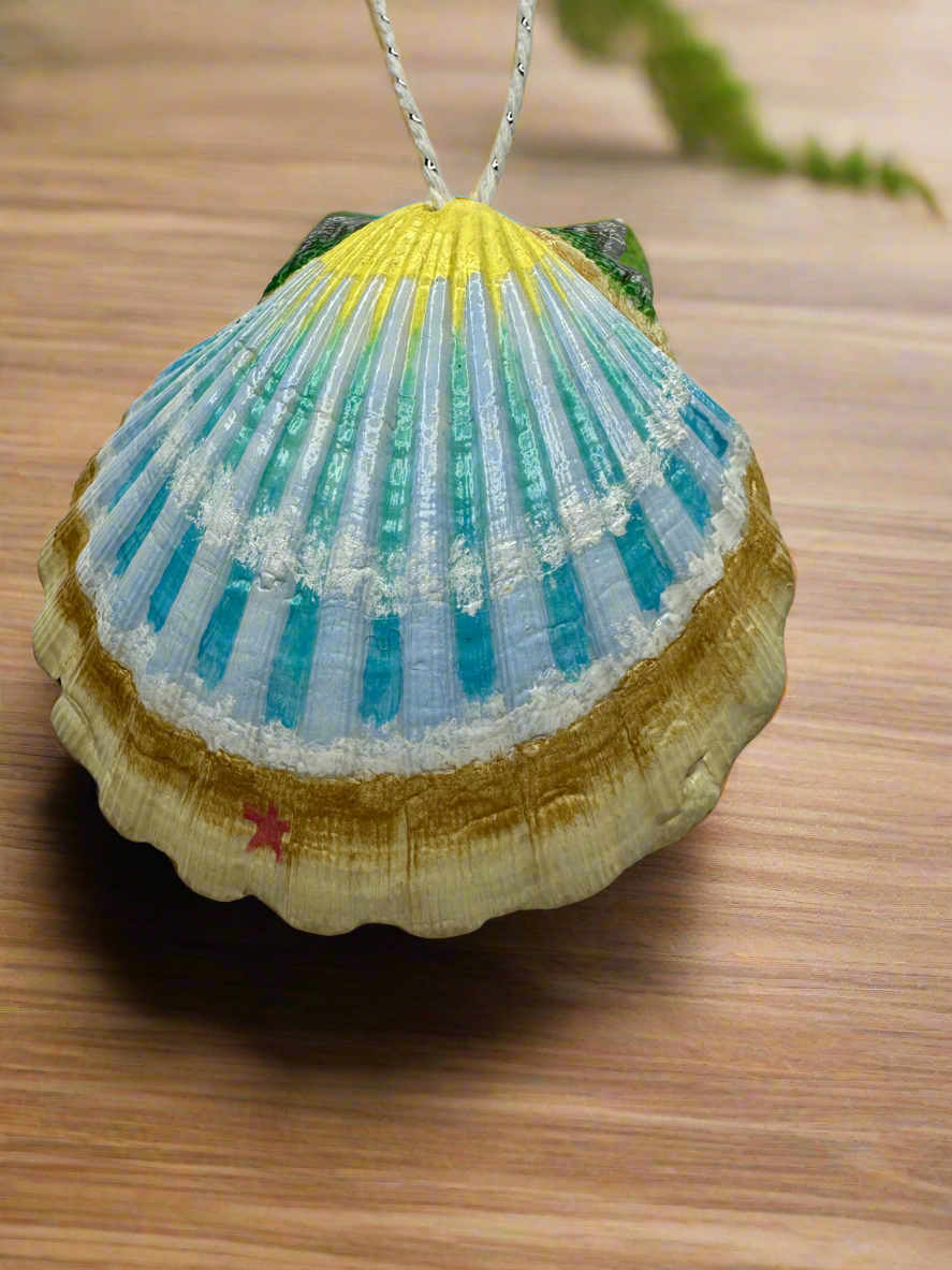 Set of 3 Double Sided Hand Painted Ocean Themed Seashell Ornaments