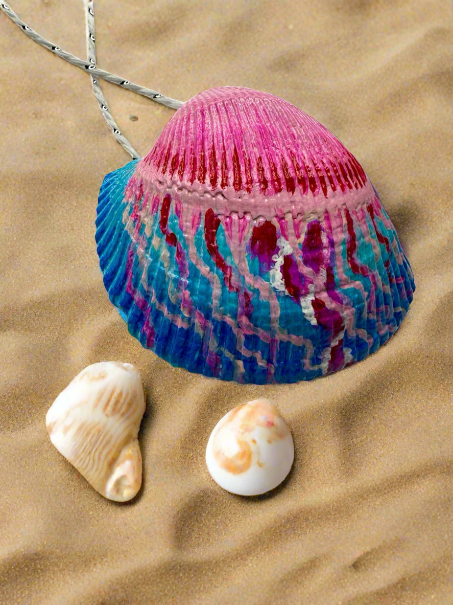 Set of 3 Double Sided Hand Painted Ocean Themed Seashell Ornaments