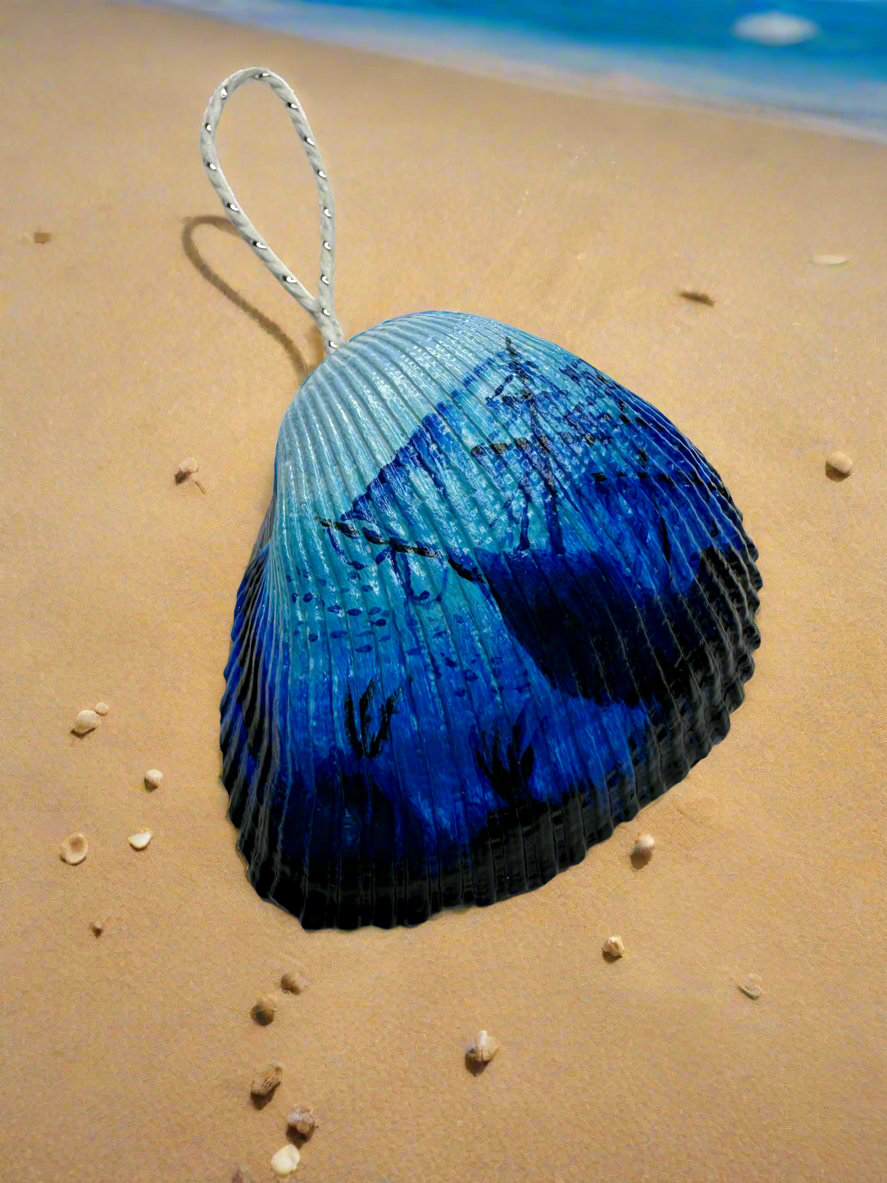 Set of 3 Double Sided Hand Painted Ocean Themed Seashell Ornaments