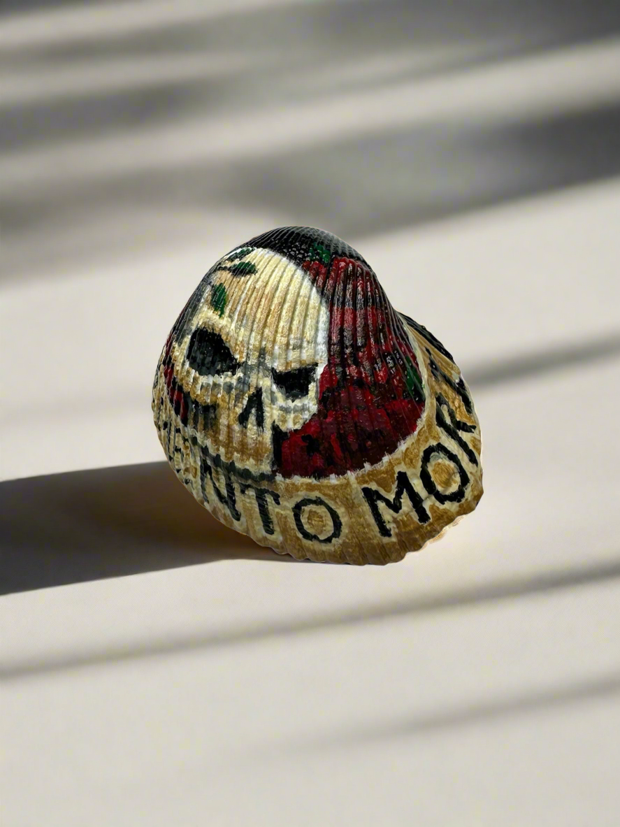 Hand Painted Seashell, Memento Mori Themed Seashell, Skull and Roses Macabre Seashell